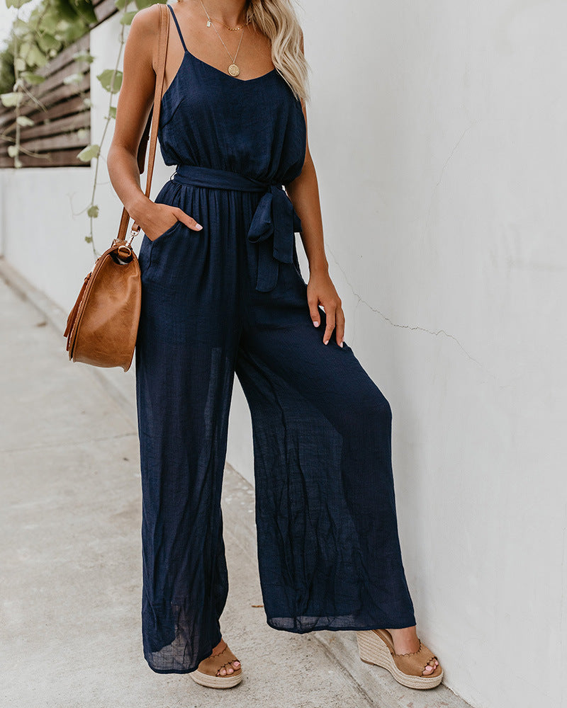 Sling jumpsuit with wide legs