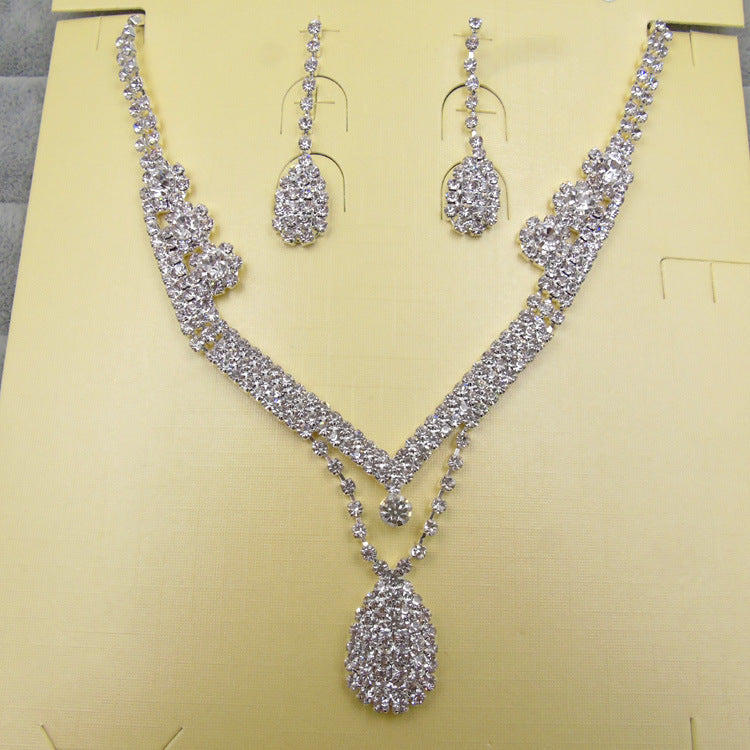 Drill Water Drop Shape Bridal Necklace, Earrings Set Wedding Jewelry