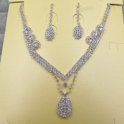 Drill Water Drop Shape Bridal Necklace, Earrings Set Wedding Jewelry