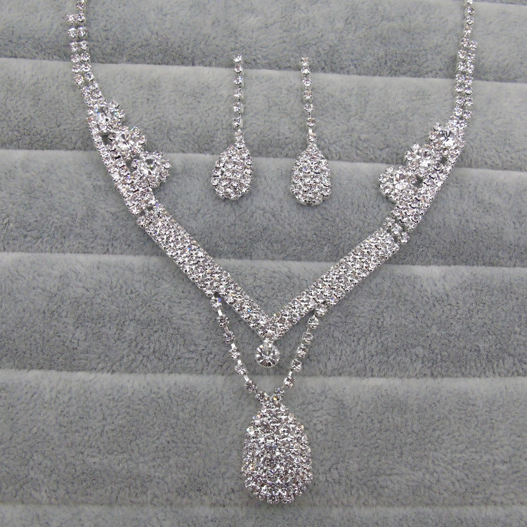 Drill Water Drop Shape Bridal Necklace, Earrings Set Wedding Jewelry