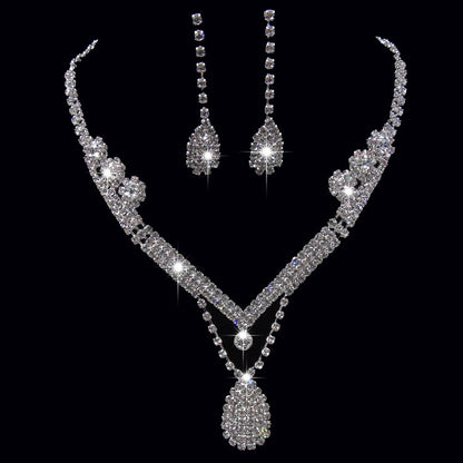 Drill Water Drop Shape Bridal Necklace, Earrings Set Wedding Jewelry