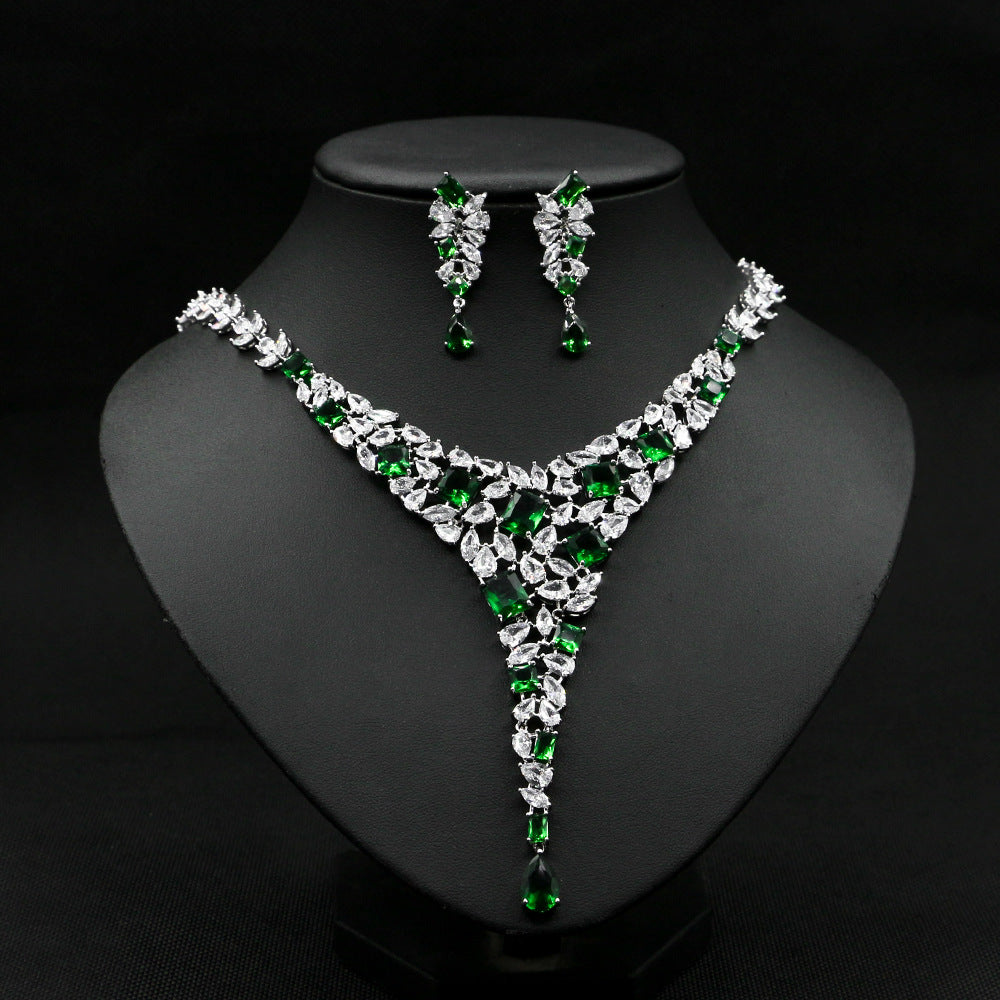 Colorful Zircon Necklace Set Wedding Dress Wedding Earring