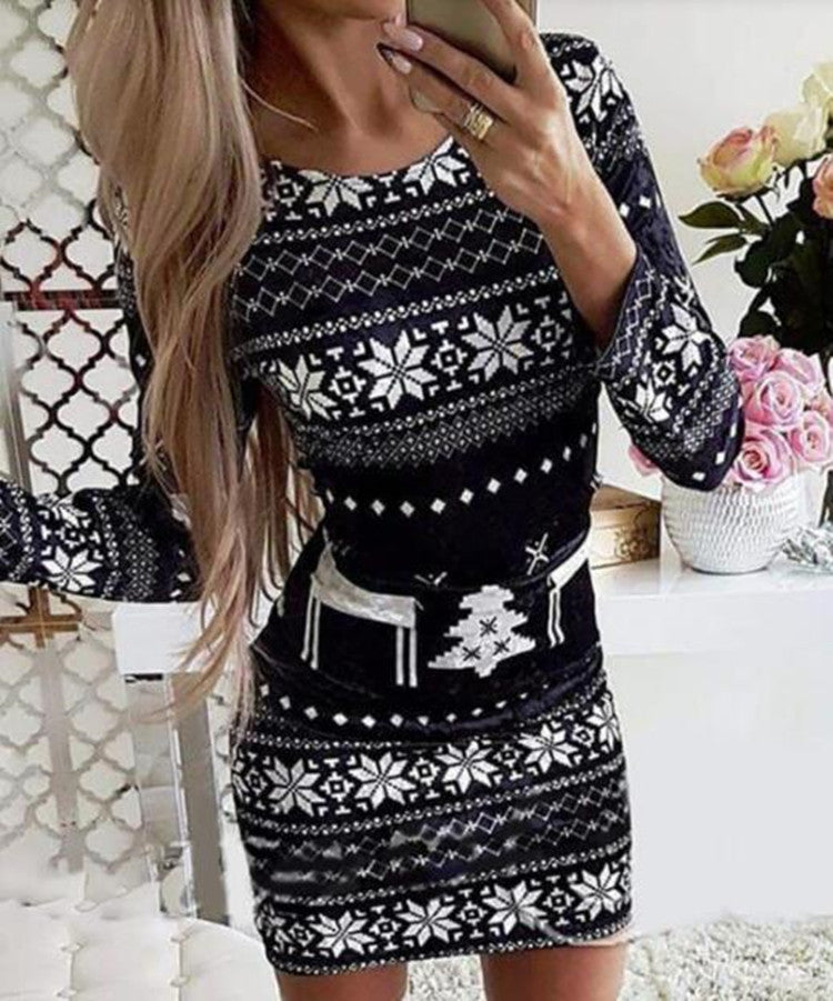 Christmas Long Sleeve Slim Dress