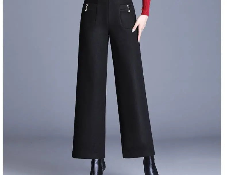 High Waist Loose Cropped Casual Woolen Trousers