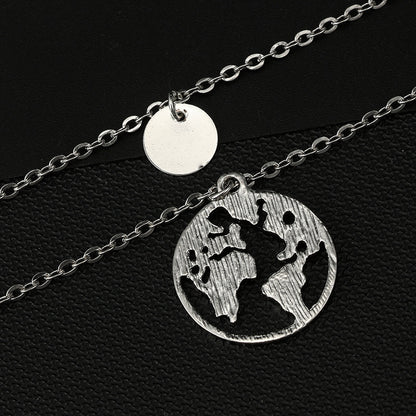 Wafer world map pendant necklace