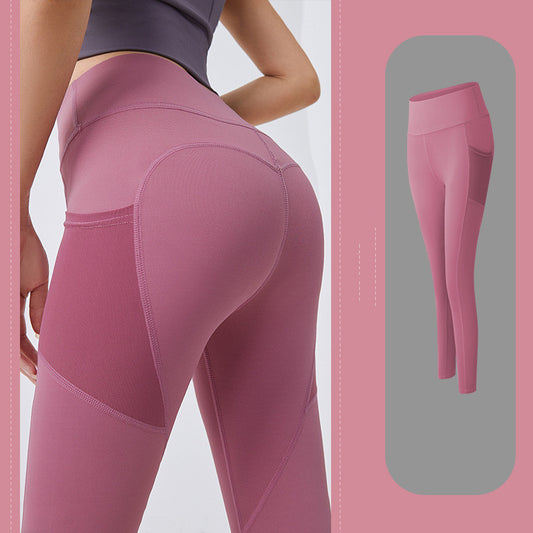 Thin fitness pants with mesh side pockets