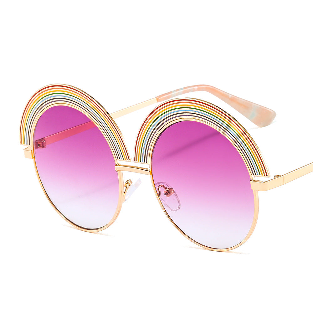 Metal rainbow large round frame sunglasses