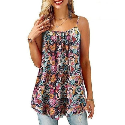 Printed Pleated Wide Hem Loose Suspenders