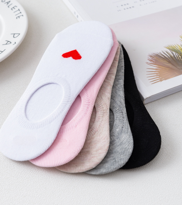 Heart Print Socks Love Invisible Boat Socks Silicone Non-slip Short Socks