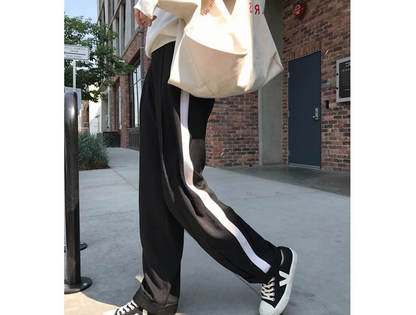 loose slim trousers side stripes casual suit pants