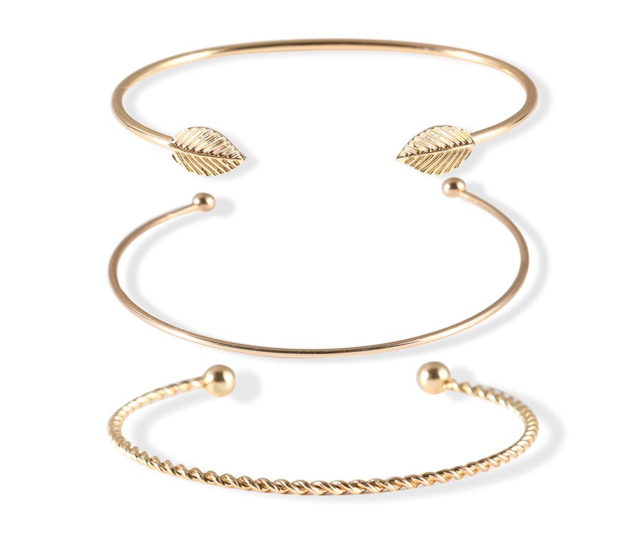 Simple leaf three-piece bracelet