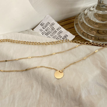 Fashionable Small Disc Pendant Multi-Layer Necklace