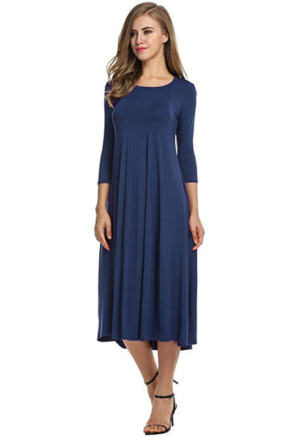 Crew Neck Sleeve Solid Color Dress