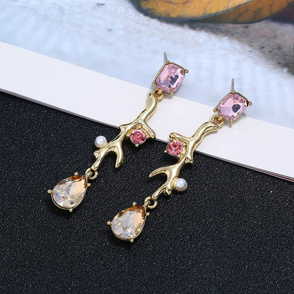 Crystal Temperament Personality Twig Tassel Earrings