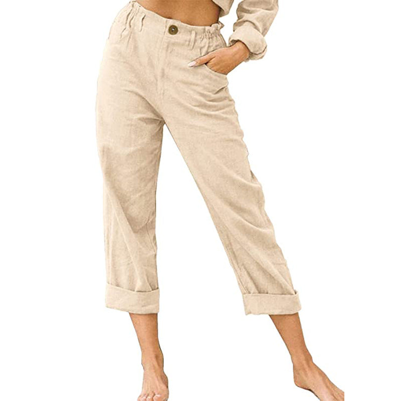 Patchwork Pant Cotton Linen Pants Drawstring Back Elastic Waist Pants