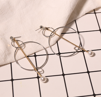 Gold And Silver Mix Geometric Earrings