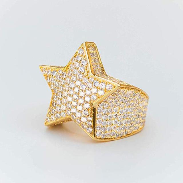 Hip Hop Rock Five Star Rings Men Gold Silver