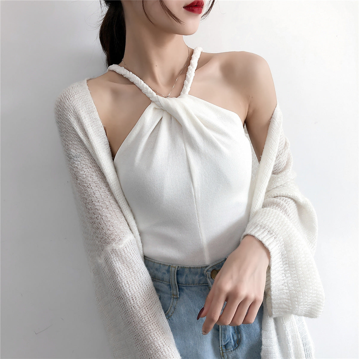 Off-the-shoulder Knitted Camisole Sexy Outer Wear