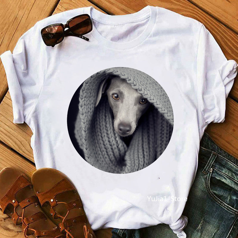 Cute Pet Dog Print Short-Sleeved T-Shirt Men And Women Trend