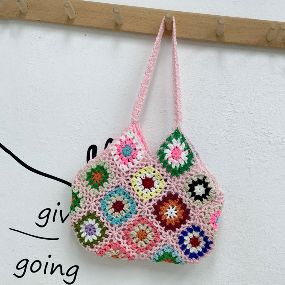 Handmade Hand Crochet Flower Woven Bag