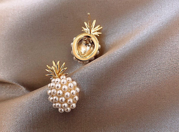 925 Silver Needle Pineapple Pearl Stud Earrings