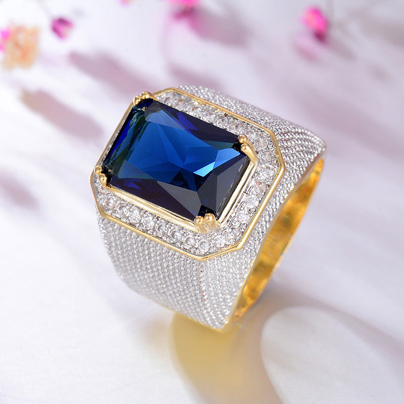 Diamond Square Sapphire Men's Ring