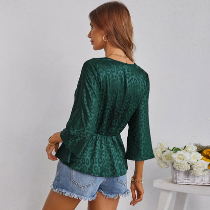 Spring And Summer Pullover Chiffon Top V-neck Slim T-shirt