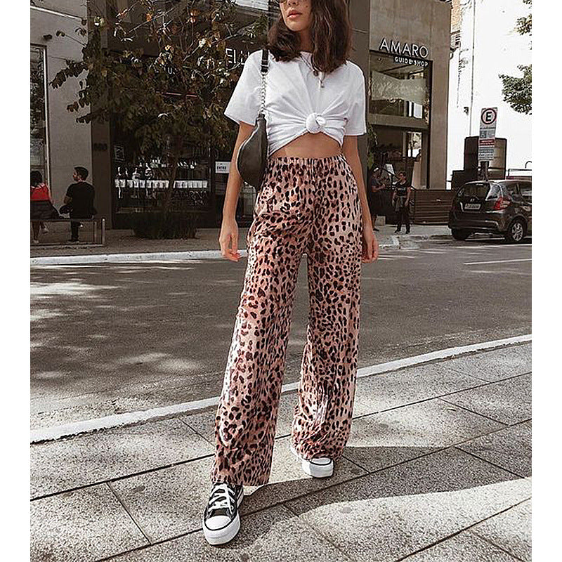 Leopard Print Loose Loose Wide-Leg Pants