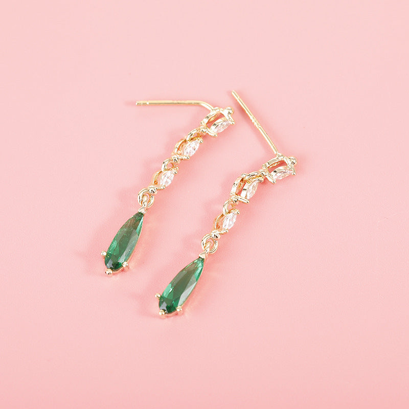 Green Crystal Pearl Stud Temperament Earring