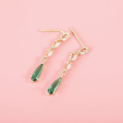 Green Crystal Pearl Stud Temperament Earring