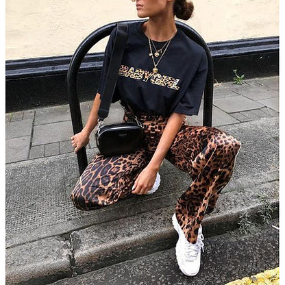 Leopard Print Loose Loose Wide-Leg Pants