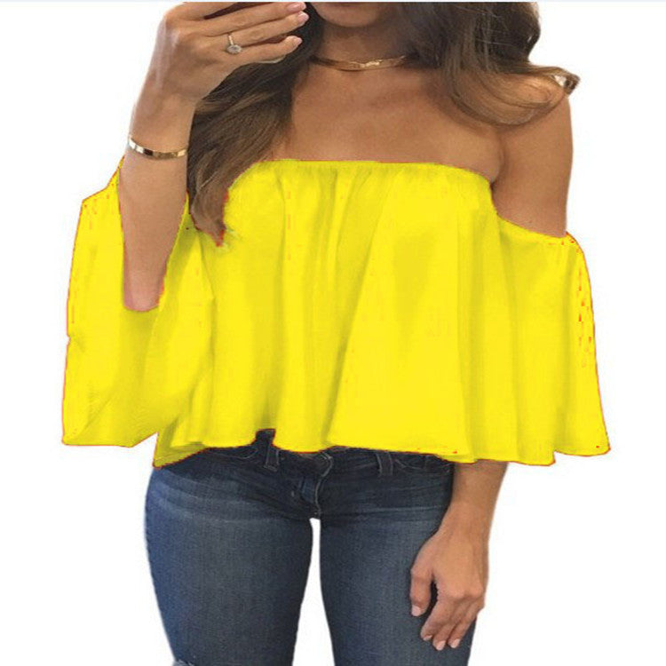 Wrapped chest collar long sleeve chiffon sexy top strapless loose T-shirt