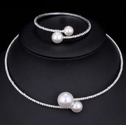 crystal pearl diamond drill collar Necklace Bracelet Adjustable two piece suit