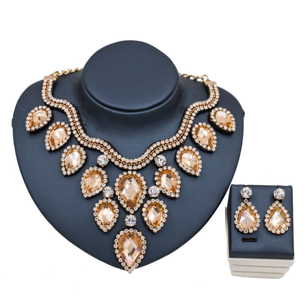 Colorful Exaggerated Bride Necklace, Earring Set