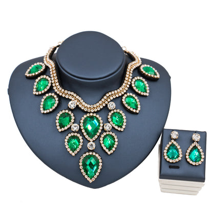 Colorful Exaggerated Bride Necklace, Earring Set