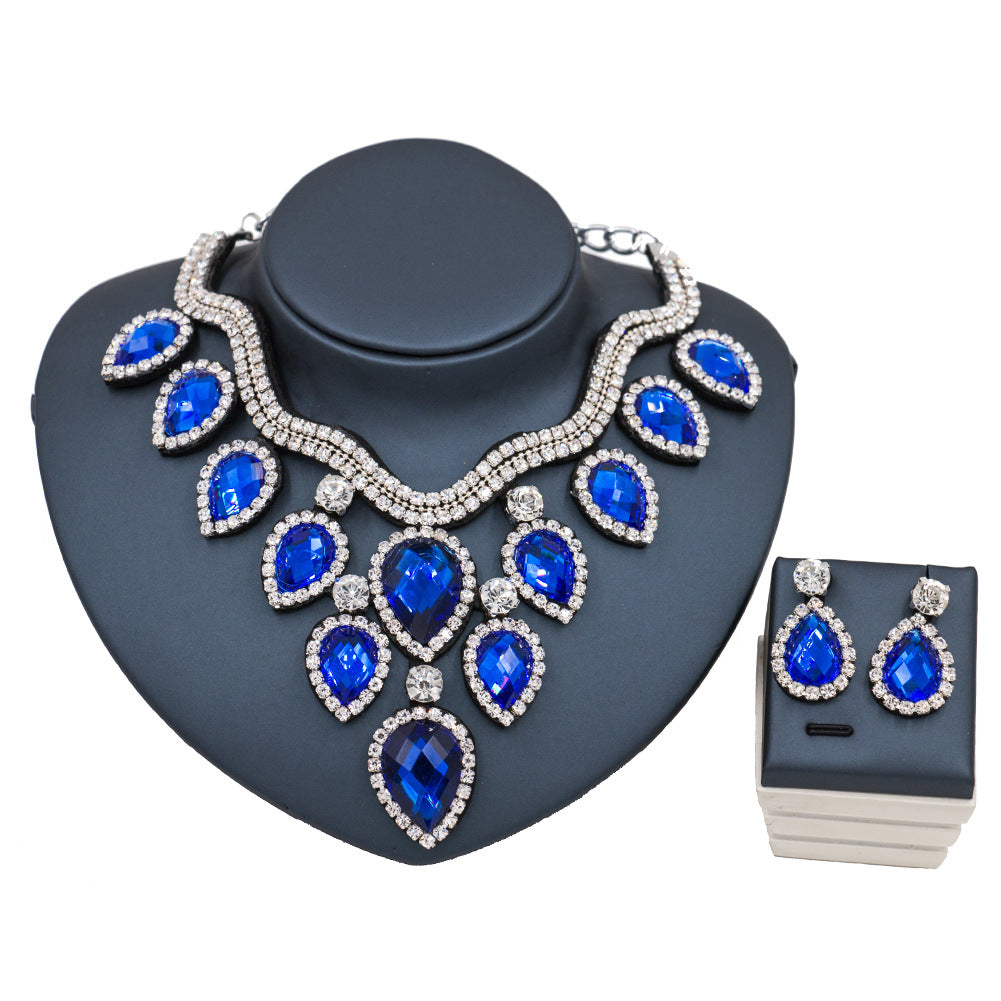 Colorful Exaggerated Bride Necklace, Earring Set