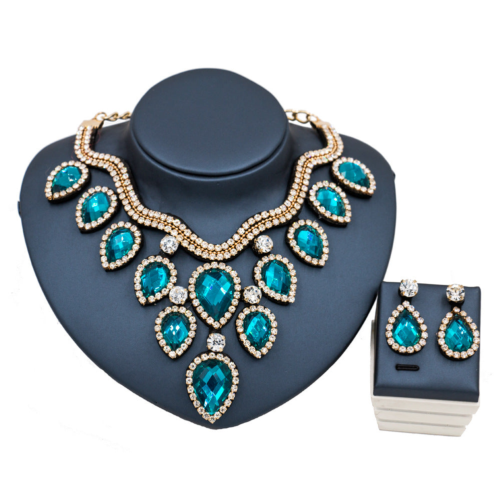 Colorful Exaggerated Bride Necklace, Earring Set