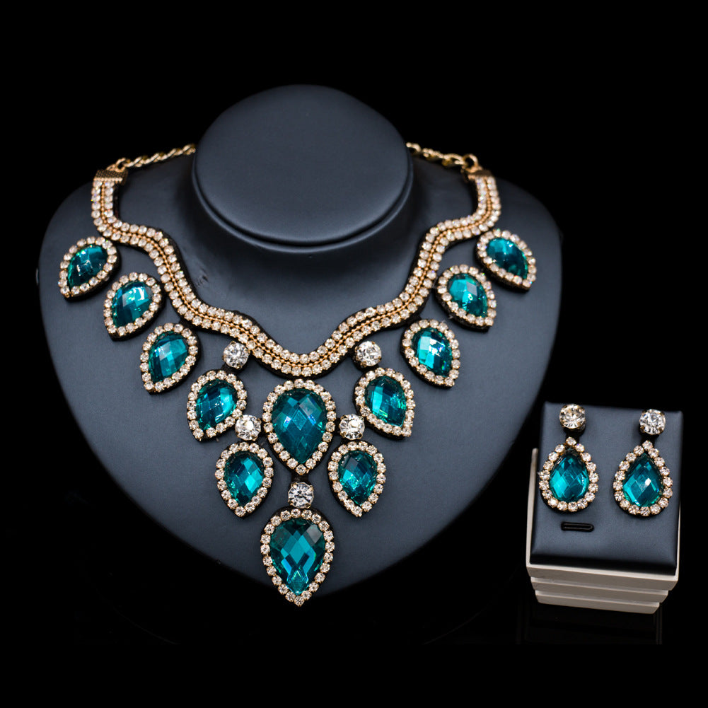 Colorful Exaggerated Bride Necklace, Earring Set