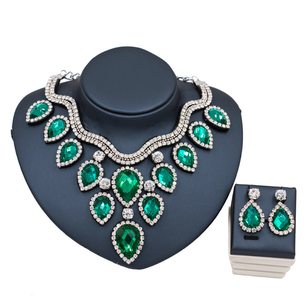 Colorful Exaggerated Bride Necklace, Earring Set