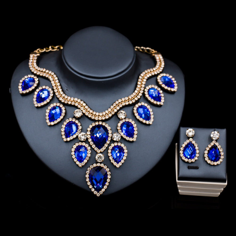 Colorful Exaggerated Bride Necklace, Earring Set