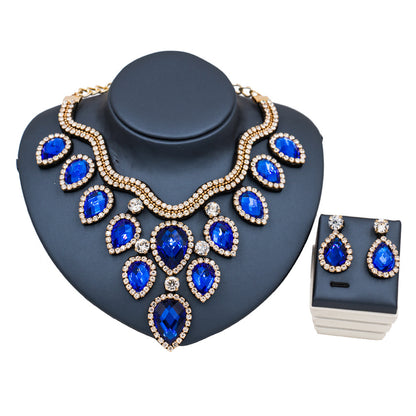 Colorful Exaggerated Bride Necklace, Earring Set