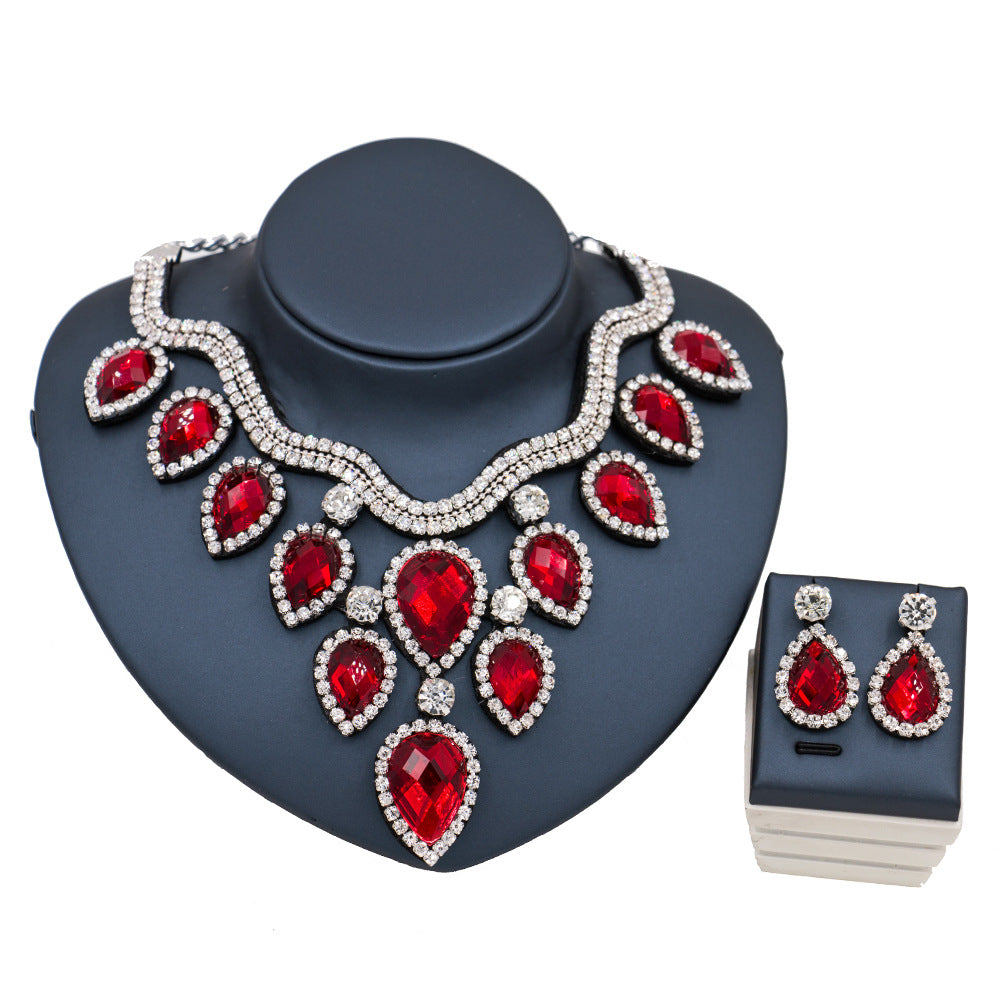 Colorful Exaggerated Bride Necklace, Earring Set