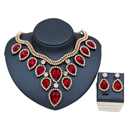 Colorful Exaggerated Bride Necklace, Earring Set