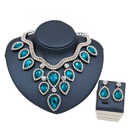 Colorful Exaggerated Bride Necklace, Earring Set