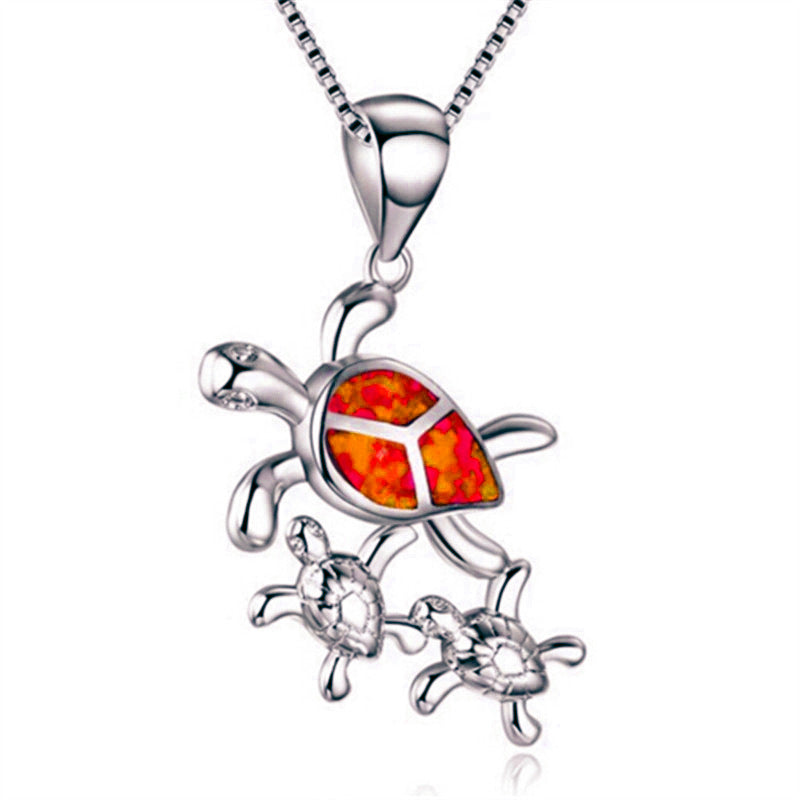 Three turtles necklace silver pendant