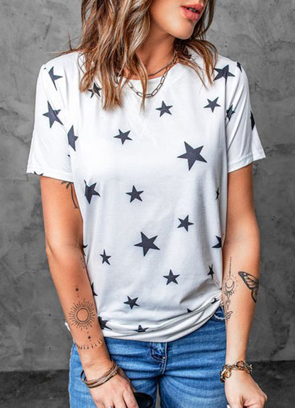 Round Neck Short Sleeves Printed T-shirt Top