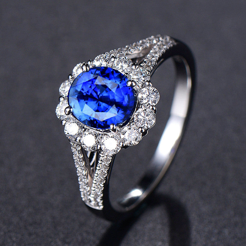 Flower Egg-shaped Sapphire Ring Hand Jewelry