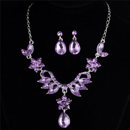 bride alloy diamond necklace earrings set wedding jewelry