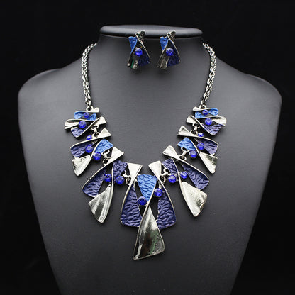 Color alloy diamond necklace earrings set