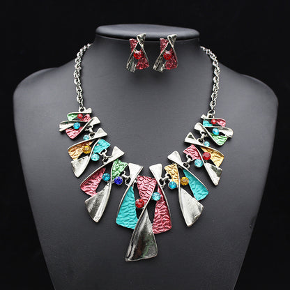 Color alloy diamond necklace earrings set